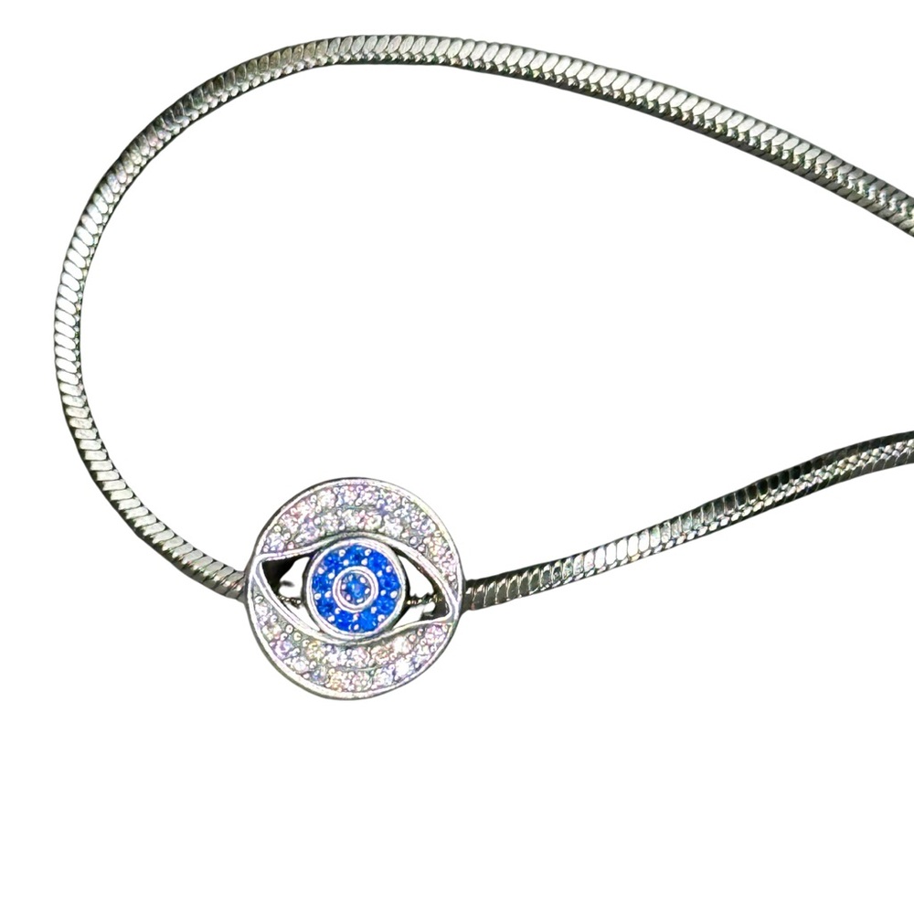 Dazzling Sterling Silver 925 Evil Eye Necklace with Blue Accents